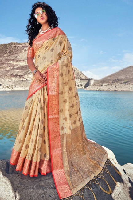 Banarasi Saree in Cream Banarasi silk with Zari