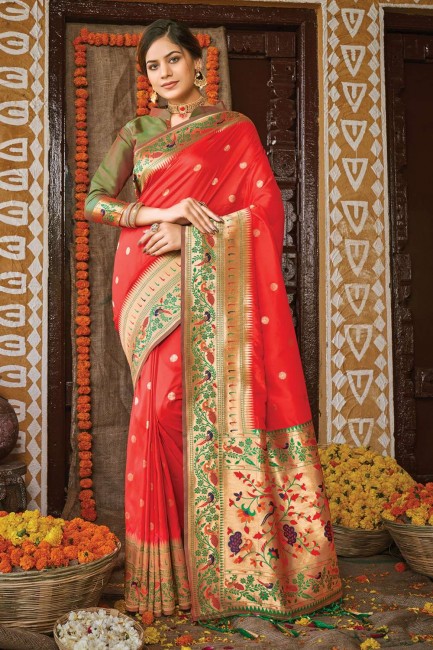 Banarasi silk Banarasi Saree in Red with Zari