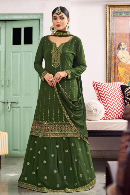 Green Georgette Embroidered Eid Sharara Suit with Dupatta