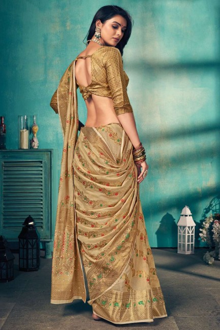 Cotton Saree in Beige with Weaving