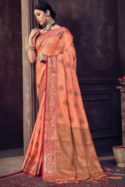Zari Banarasi Saree in Peach Banarasi silk
