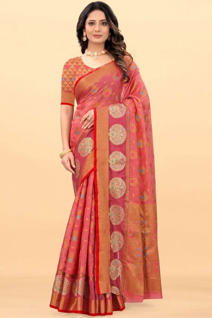 Red Weaving Saree in Cotton