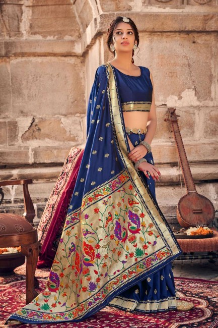 Banarasi silk Banarasi Saree with Weaving in Blue