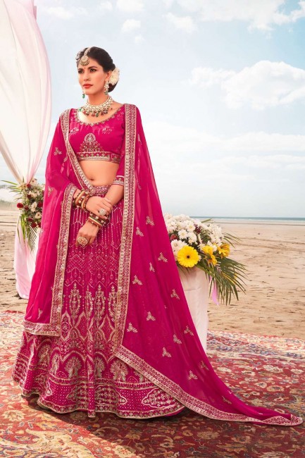Georgette Pink Wedding Lehenga Choli in Embroidered