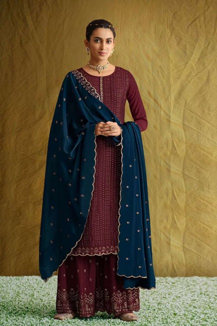Chinon chiffon Palazzo Suit with Embroidered