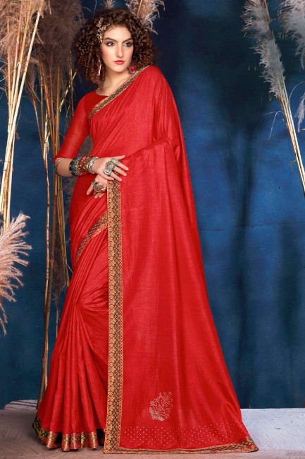 Silk Red Saree in Lace border