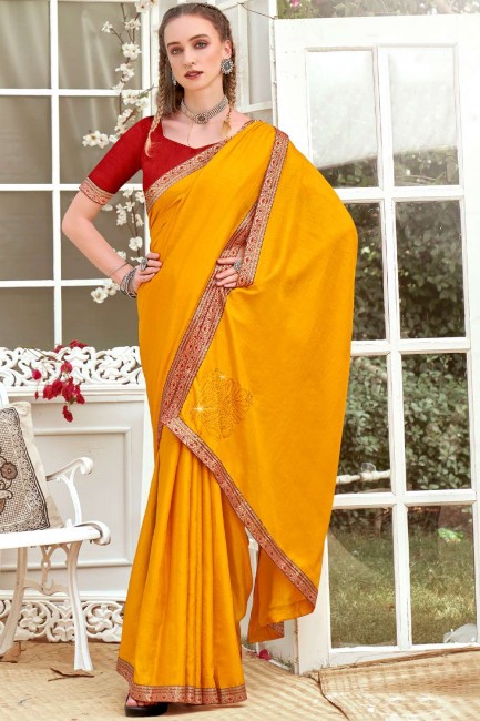 Silk Saree in Yellow with Lace border