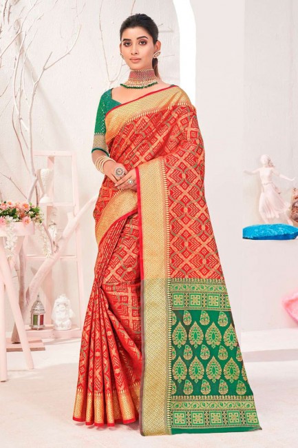 Red Saree with Weaving Patola silk