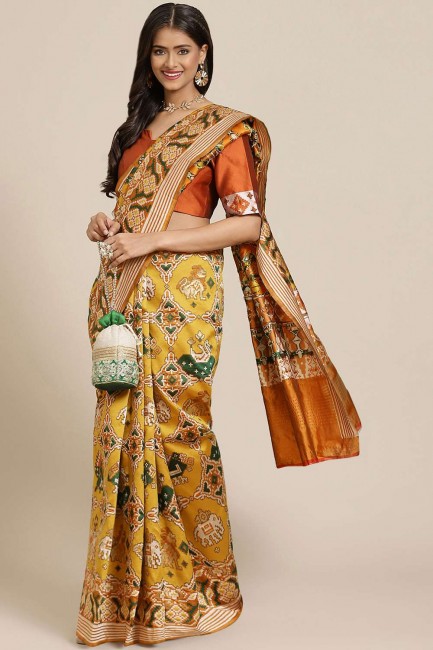 Banarasi silk Banarasi Saree with Weaving in Mustard