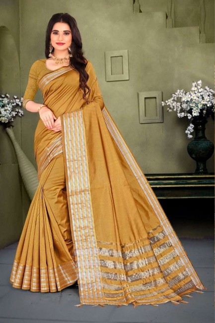 Cotton and silk Saree with Weaving in Beige