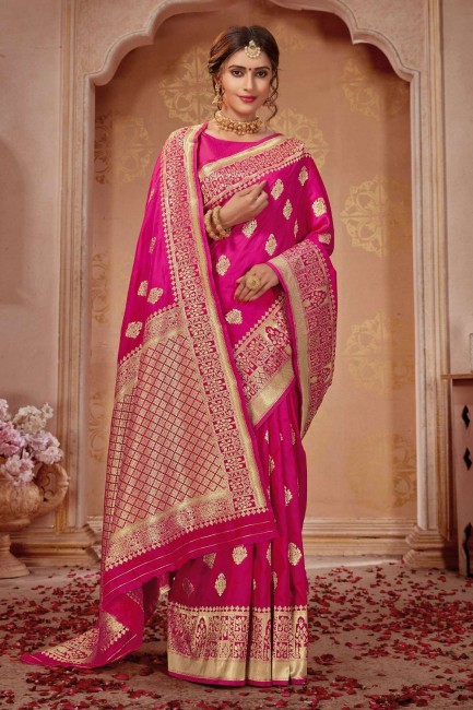 Banarasi silk Weaving Banarasi Saree in Pink with Blouse