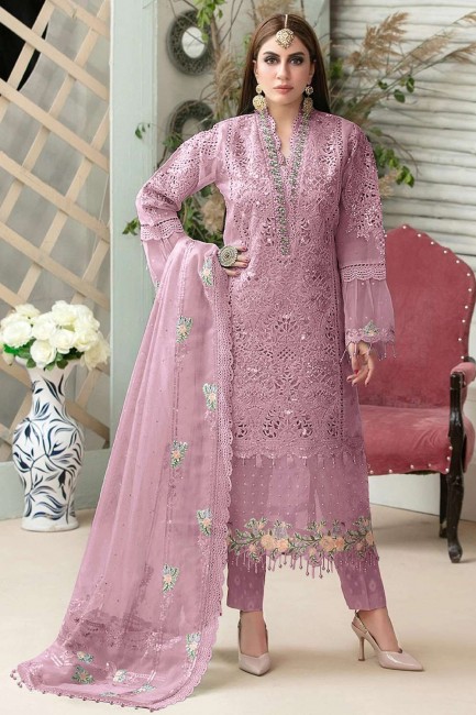 Pink Pakistani suits with Stone with moti Net