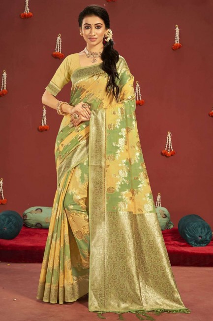 Yellow Weaving Saree in Cotton