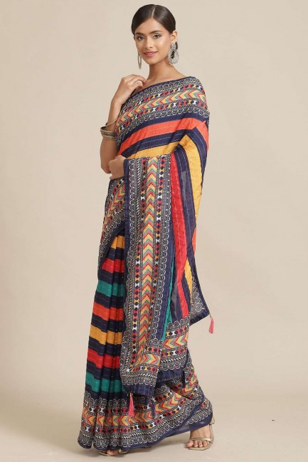 Blue Saree in Embroidered,printed Georgette