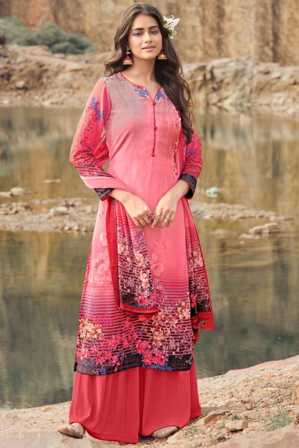 Pink Palazzo Suit with Digital print Crepe