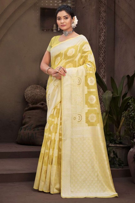 Weaving Yellow Saree in Cotton