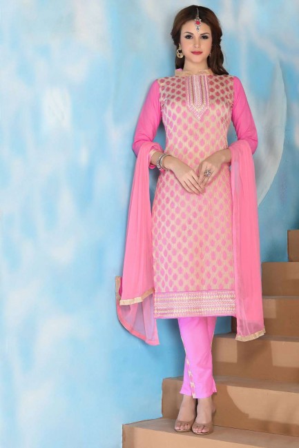 Pink Cotton Salwar Kameez with Lace border