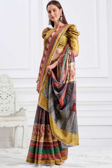 Printed Crepe Multicolor Saree with Blouse