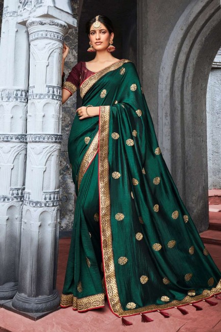 Green Saree in Zari,embroidered Silk