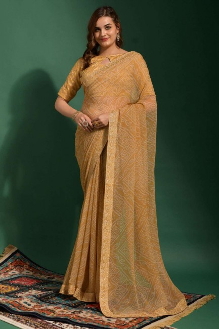 Beige Saree with Embroidered Chiffon