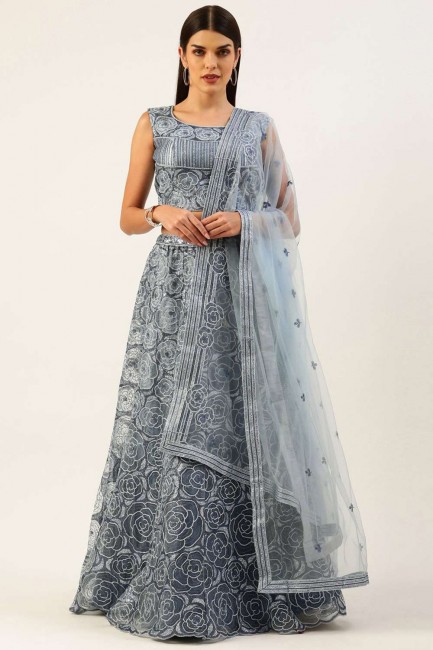 Lehenga Choli in Party Grey Net with Embroidered