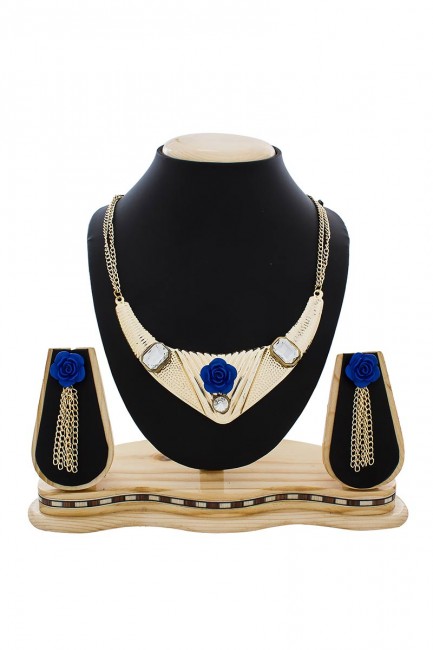 American Diamond Golden & Blue Necklace Set