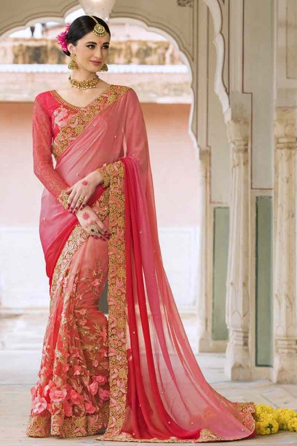 Pink Silk, Net Saree