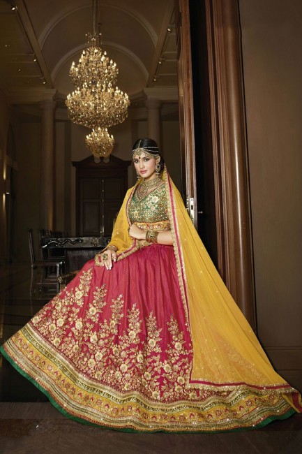 Red Sahi Silk Bridal Lahanga