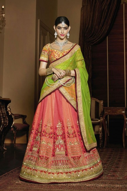 Pink Sahi Silk Bridal Lahanga
