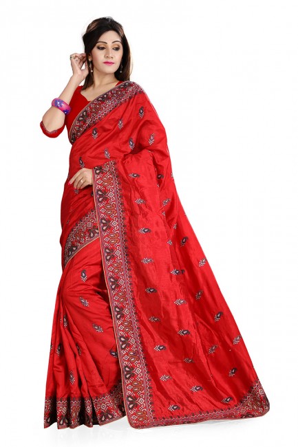 Adorable Red Art Silk Saree