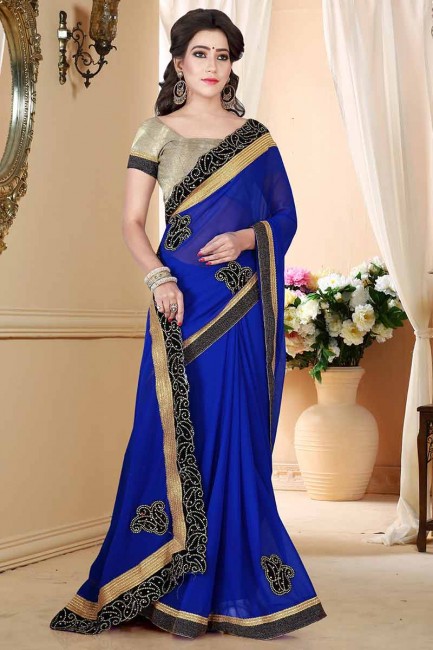 Lovely Royal Blue Georgette Saree