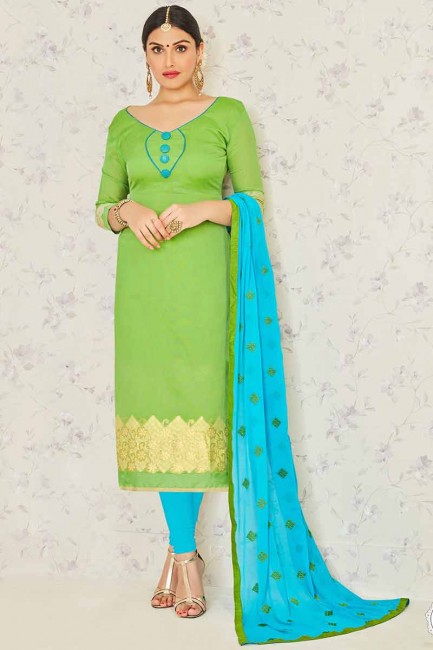 Fascinating Green Banarasi Jacquard Churidar Suit