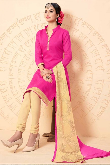 Alluring Pink Chanderi Churidar Suit