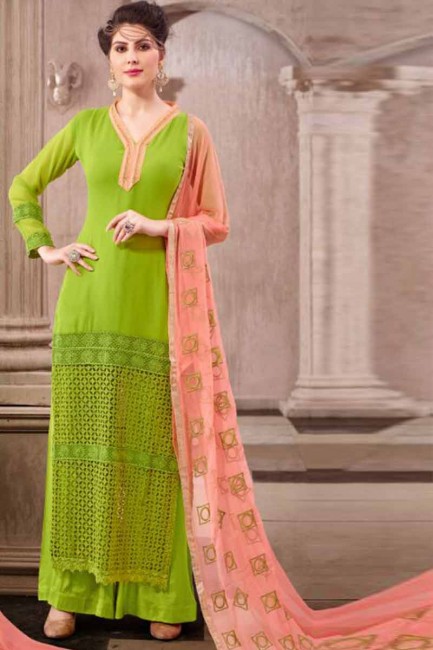 Modish Green Georgette Palazzo Suit