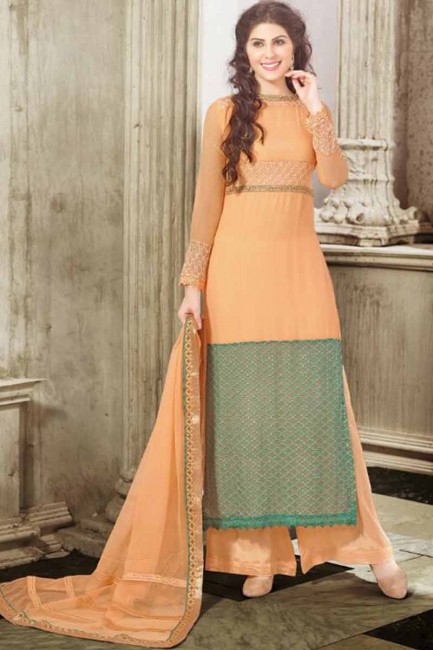 Dashing Peach Georgette Palazzo Suit