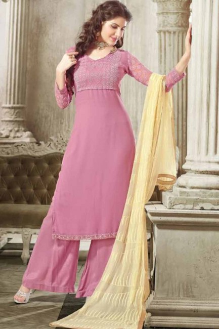 Baby Pink Georgette Palazzo Suit