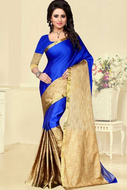 Royal Blue & Golden Cotton Silk Saree