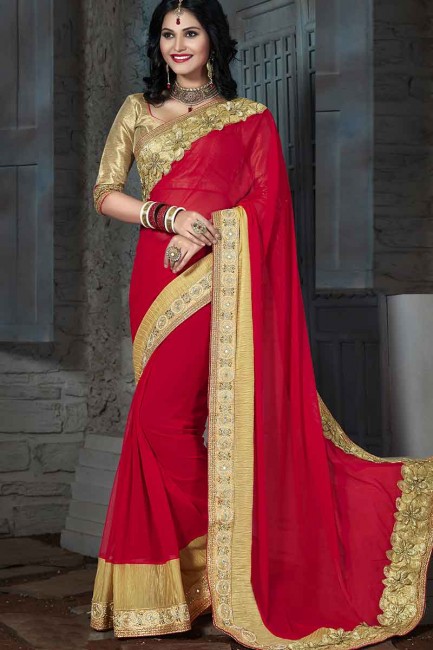 Charming Red Georgette Saree