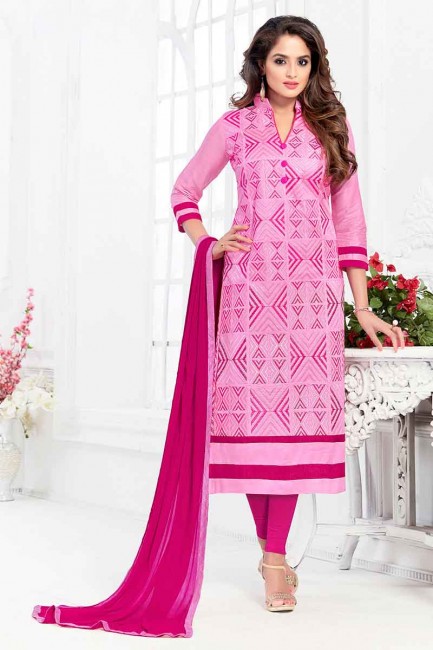 Opulent Pink Cotton Churidar Suit