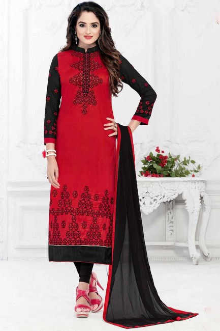 Stunning Red Cotton Churidar Suit