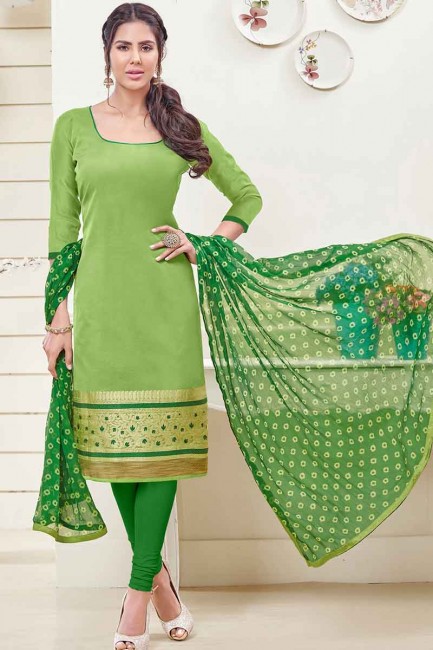 Gorgeous Green Banarasi Jacquard Churidar Suit