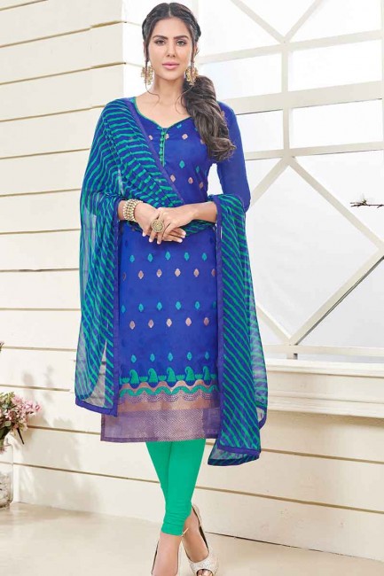 Blue Banarasi Jacquard Churidar Suit
