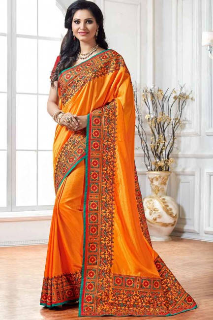 Magnificent Orange Art Silk Saree