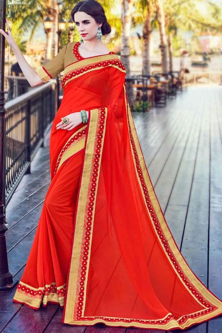 Appealing Red Georgette Saree