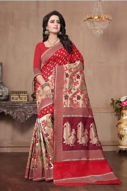 Delicate Red color Banarasi Art Silk Saree