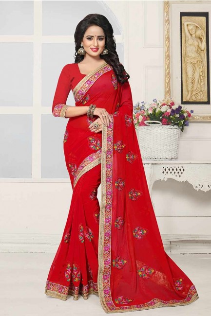 Stylish Red color Georgette Saree