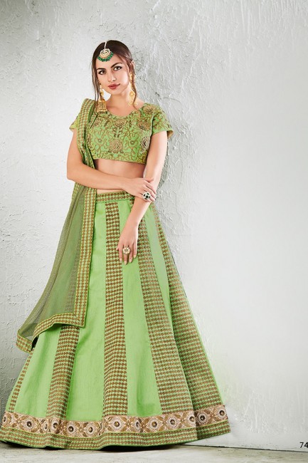 Light green Jacquard,silk and art silk Lehenga Choli