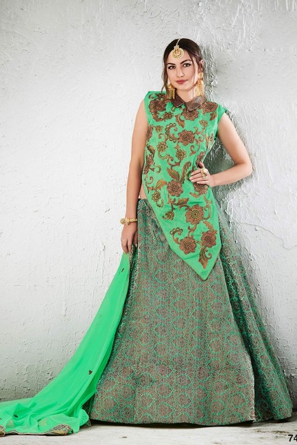 Stunning Green Jacquard and silk Lehenga Choli