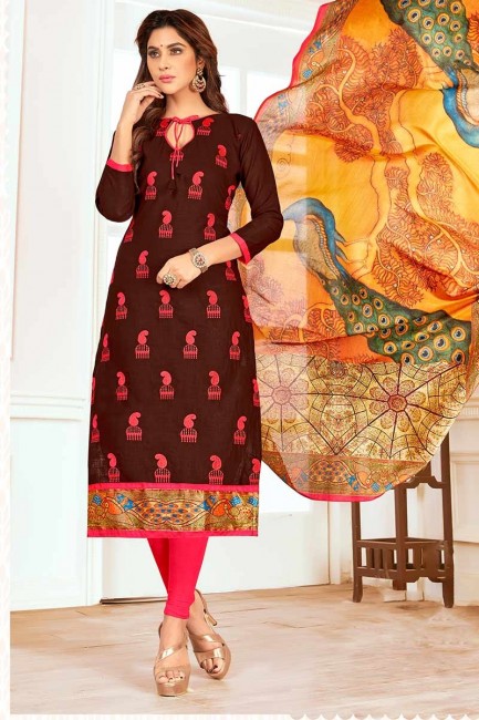 Luring Brown color Cotton Churidar Suit