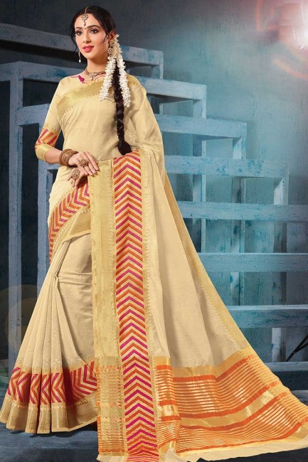 Impressive Beige color Cotton Silk saree